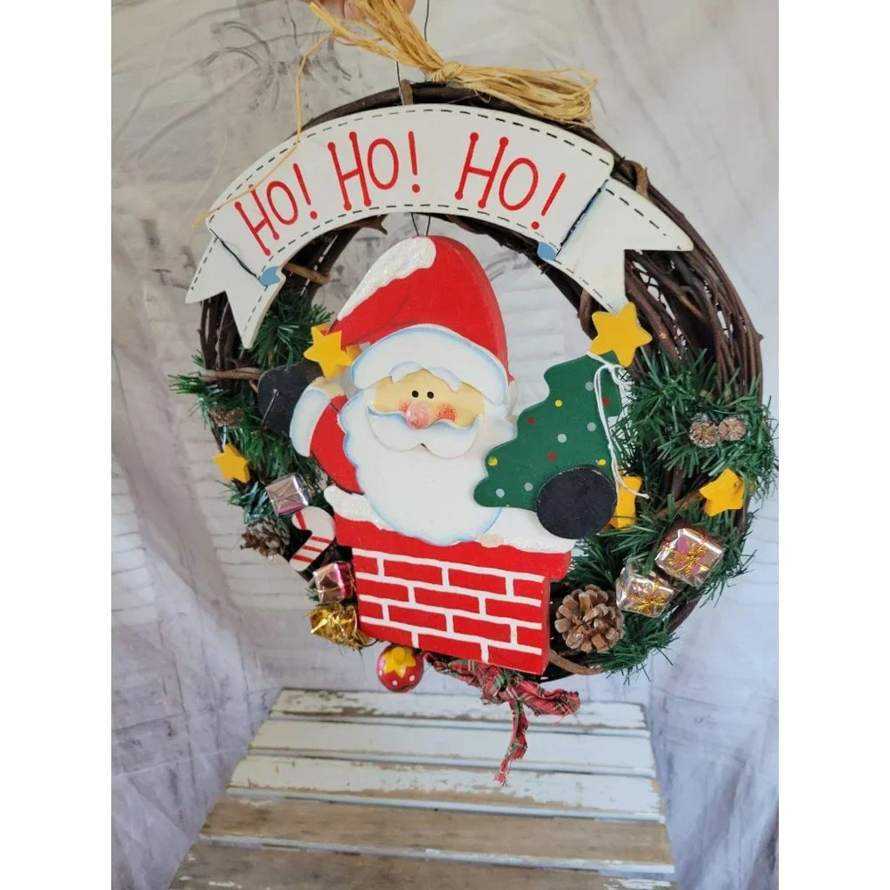 Santa wreath country folk Xmas‎ decor home outside